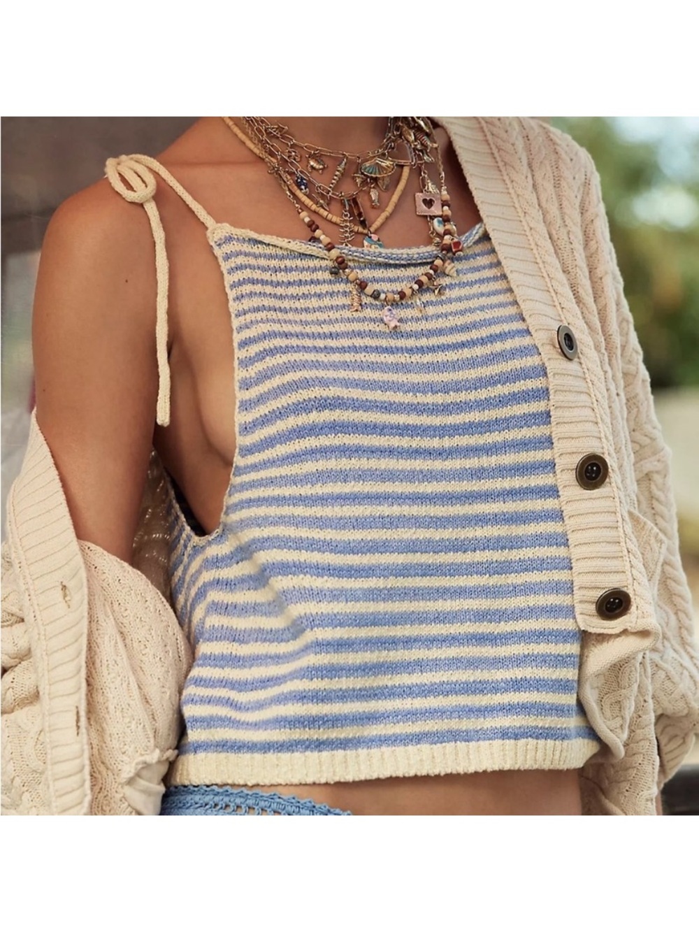 Free People Claire Tank Top Striped Granada Sky Size XL